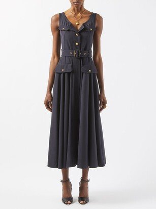 Belted Twill Midi Dress