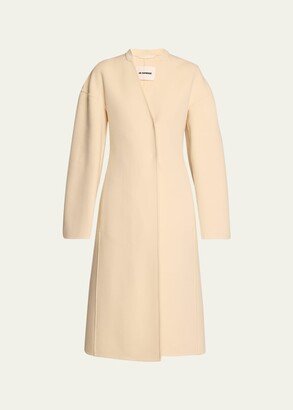 Collarless Doubleface Wool Coat