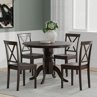 Glenwillow Home 5-PC - 42 Round Pedestal Dining Table + X-Back Dining Chairs Dining Set in Dark Walnut