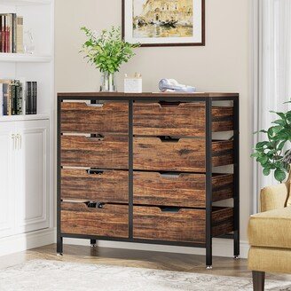 8 Drawer Dresser, Wood Storage Dresser for Bedroom, Rustic Browm