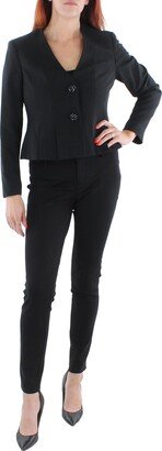 Petites Womens Knit Pleated Two-Button Blazer