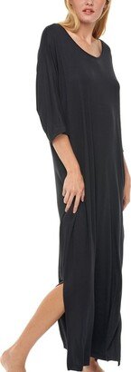 Alexander Del Rossa ADR Women's Long Caftan Nightgown, Loungewear Oversized Pajamas Loose Sleep Dress with Pockets Black X Small