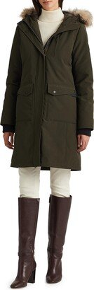 Faux Fur Trim Down & Feather Hooded Parka