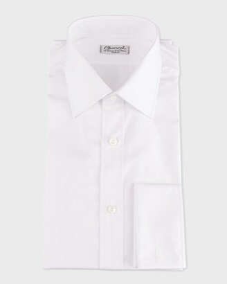 Men's Basic Solid Point-Collar Dress Shirt with French Cuffs