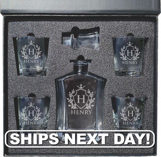 Decanter & Glasses Gift Set - Personalized With Box Custom For Whiskey Lover Engraved