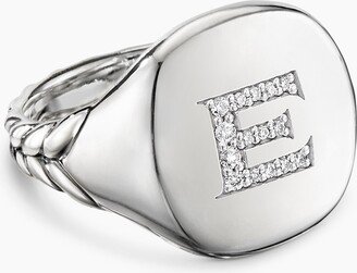 DY E Initial Pinky Ring in Sterling Silver with Pav