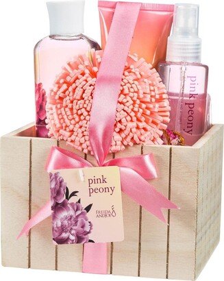 Freida and Joe Pink Peony Fragrance Bath & Body Spa Set in Natural Wood Plant Box