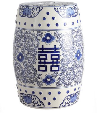 Double Happiness 18In Chinoiserie Drum Garden Stool