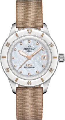 Certina Women's Swiss Automatic Ds PH200M Diamond (1/20 ct. t.w.) Beige Synthetic Strap Watch 39mm