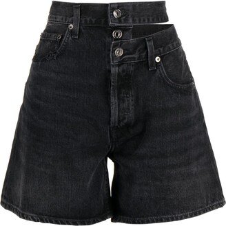 Black Broken Waistband Denim Shorts