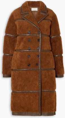 Double-breasted faux leather-trimmed faux shearling coat