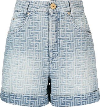 Monogram-Print Cotton Denim Shorts