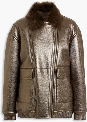 Metallic shearling biker jacket