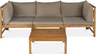 Pieter 4-Pc. Outdoor Sectional with Coffee Table - Teak Brown/Taupe