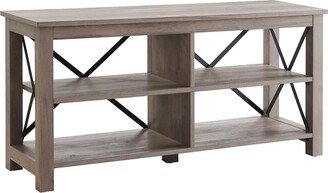 Henn& Hart 50 Open Back TV Stand in Gray Oak Wood with Metal Black Accents - Henn&Hart