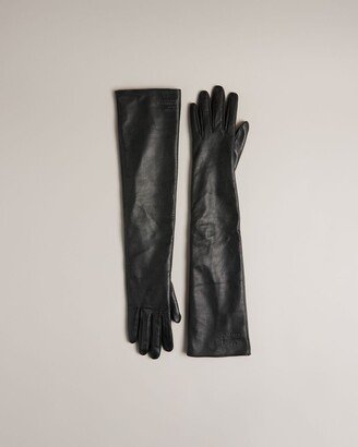 Long Leather Gloves in Black