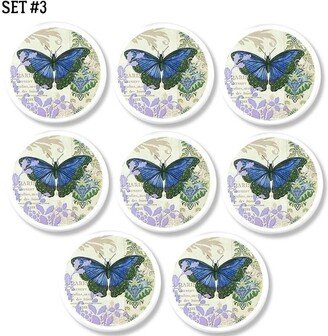 Butterfly Garden Cabinet Door Knobs, Hand Made Farmhouse Furniture Drawer Pull, Decorative Boho Botanical Floral Damask 215C28