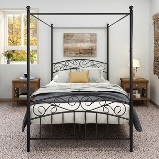 Metal Canopy Bed Frame with Ornate European Style Headboard & Footboardï¼Full size