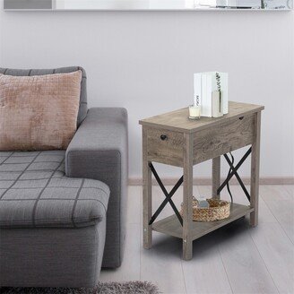 BESTCOSTY Farmhouse Flip Top X-Shaped Profile Narrow Nightstands with Drawer