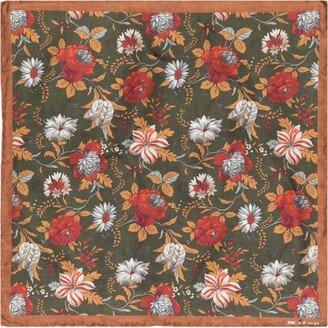 Floral-Pattern Silk Scarf-AB