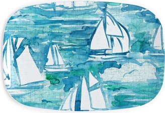 Serving Platters: Sailboats Sailing Watercolor Loosely Painted - Blue Serving Platter, Blue