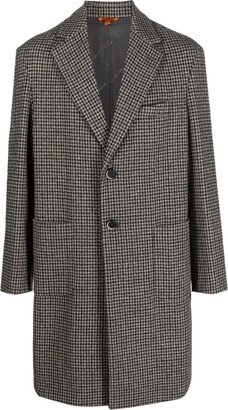 Houndstooth Wool-Blend Single-Breasted Coat