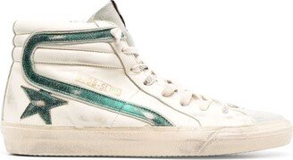 Slide distressed high-top sneakers