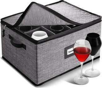 Storagebud Hard Shell Stemware Storage Case for Wine Glasses - Holds 12 Glasses - Grey black