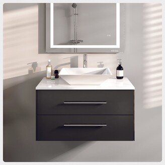 Totti Wave 30 inch Espresso Modern Bathroom Vanity with White Glassos Countertop and Porcelain Vessel Sink