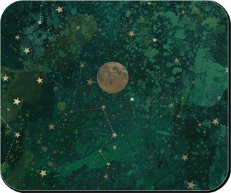 Mouse Pads: Moon And Stars - Green Mouse Pad, Rectangle Ornament, Green