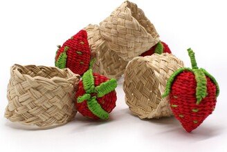 Washein Red Strawberry Straw Napkin Rings Set Of 4