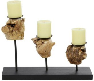 Peyton Lane Teak Wood Bohemian Candlestick Holders