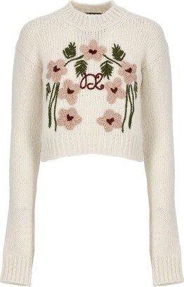 Floral-embroidered Cropped Jumper