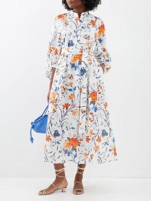 Floral Trellis-print Linen Midi Dress