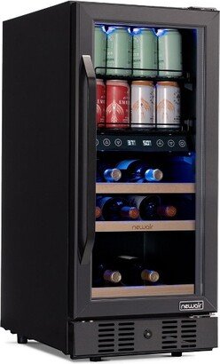 15 Inch Wine and Beverage Refrigerator - 13 Bottles & 48 Cans Capacity with Dual Temperature