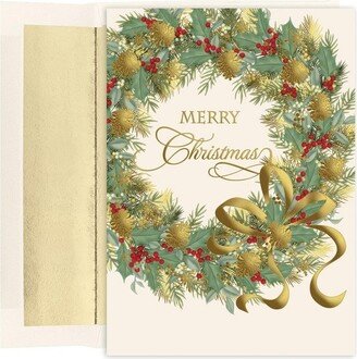 Masterpiece Studios Holiday Collection 15-Count Boxed Embossed Christmas Cards with Foil-Lined Envelopes, 7.8