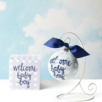 Welcome Baby Boy Gingham Christmas Ornament with Stand, Personalized