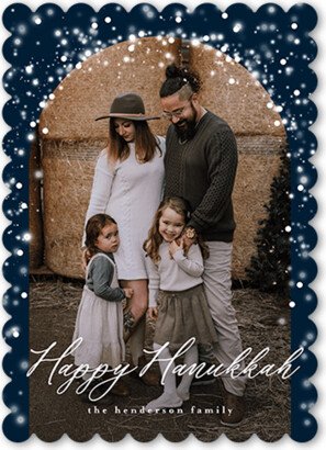 Holiday Cards: Snow Covered Arch Holiday Card, Blue, 5X7, Hanukkah, Pearl Shimmer Cardstock, Scallop