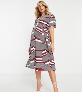 ASOS DESIGN Maternity belted midi shirt dress in red stripe