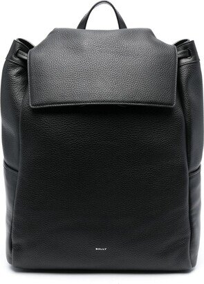 Logo-Lettering Grained Leather Backpack