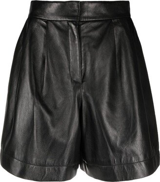 High-Waisted Pleated Leather Shorts