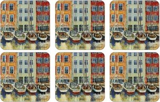 Boat Scene Set of 6 Coasters - 4.25 Square