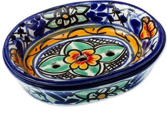 Handmade Cobalt Flowers Ceramic Soap Dish - Multi