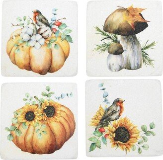 Ganz Sunflower Robin Pumpkin Coasters - Four Coasters 3.75 Inches - Bird Mushroom Flower - Ca182568 - Polyresin - Multicolored