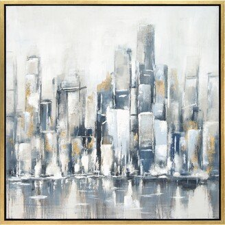 Winter Cityscape Textured Glitter Hand Painted Canvas Wall Art, 36