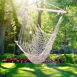 Siavonce Indoor Outdoor Garden Cotton Hanging Rope Chair Swing Beige Hammocks