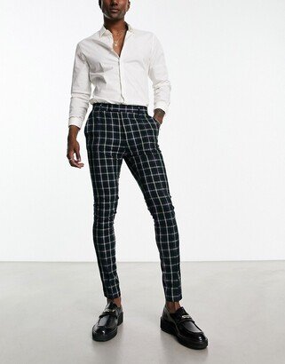 dressy super skinny pants with tartan plaid in navy