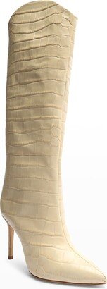 Maryana Snake-Print Leather Knee Boots