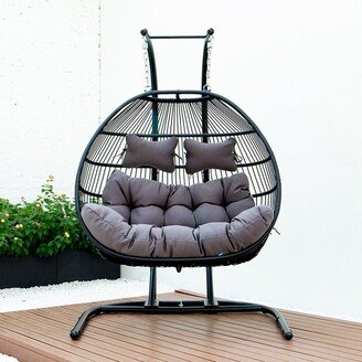 Jims Maison Iron Frame Folding Double-Seat Swing Chair with Cushion