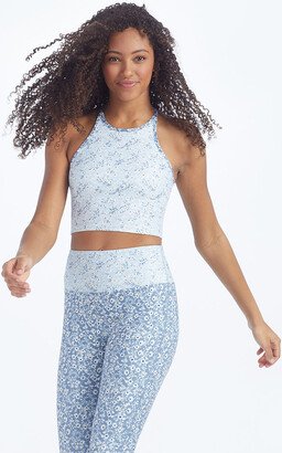 The High Neck Midi Sports Bra Tank - In Bloom in Powder Blue